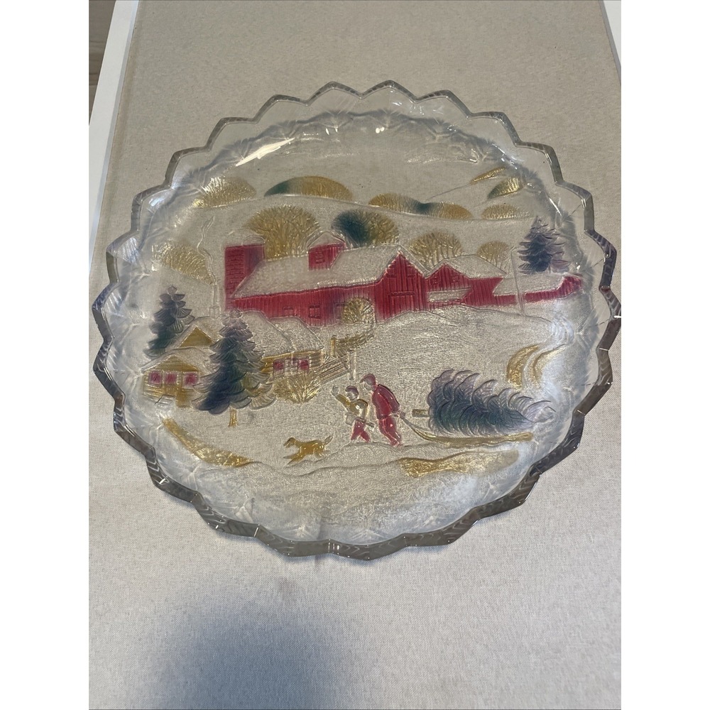 Vintage 1992 CRYSTAL CLEAR STUDIOS WINTER ESTATES‎ 13" Etched PLATTER Serving